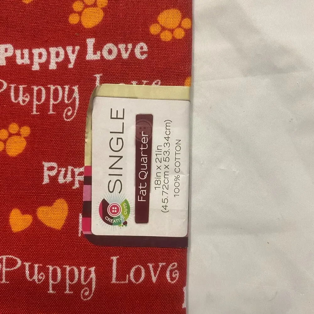 Puppy Love Fat Quarter Cotton Fabric Pawprints 18x21” Red